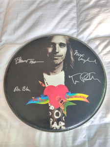 Tom Petty, Mike Campbell, Bentmont Tench, Ron Blair 14 inch drum head signed with proof