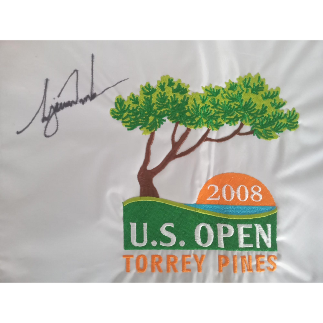 Tiger Woods 2008 US Open golf pin flag signed with proof