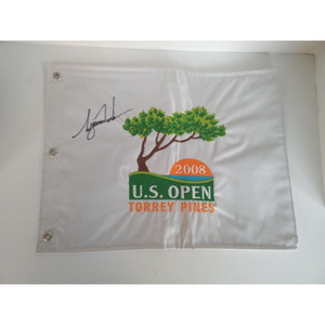 Tiger Woods 2008 US Open golf pin flag signed with proof