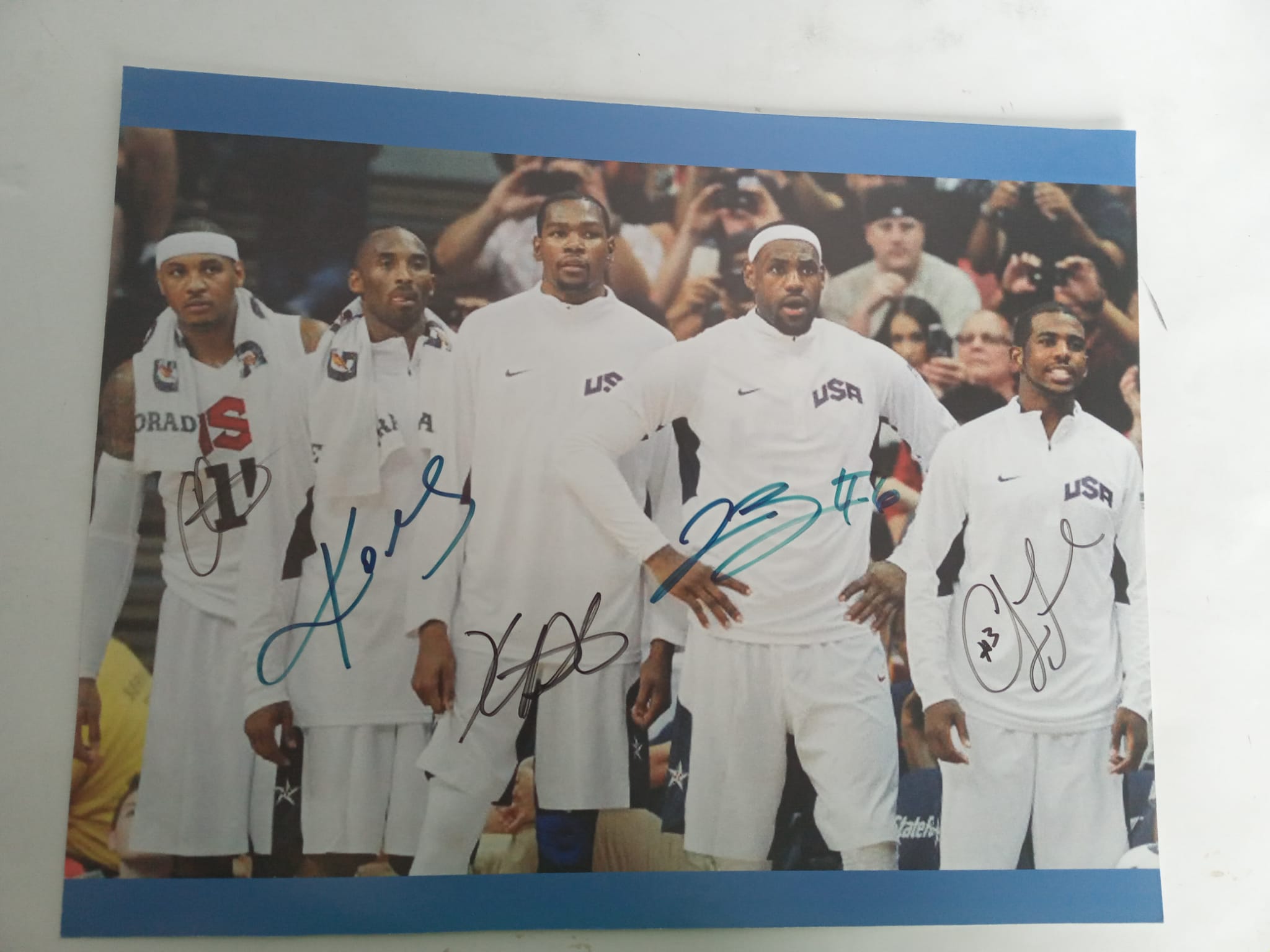 Kobe Bryant Carmelo Anthony Kevin Durant LeBron James and Chris Paul USA 11 x 14 photo signed with proof