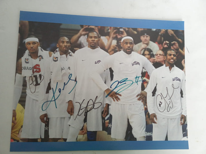 Kobe Bryant Carmelo Anthony Kevin Durant LeBron James and Chris Paul USA 11 x 14 photo signed with proof - Awesome Artifacts 