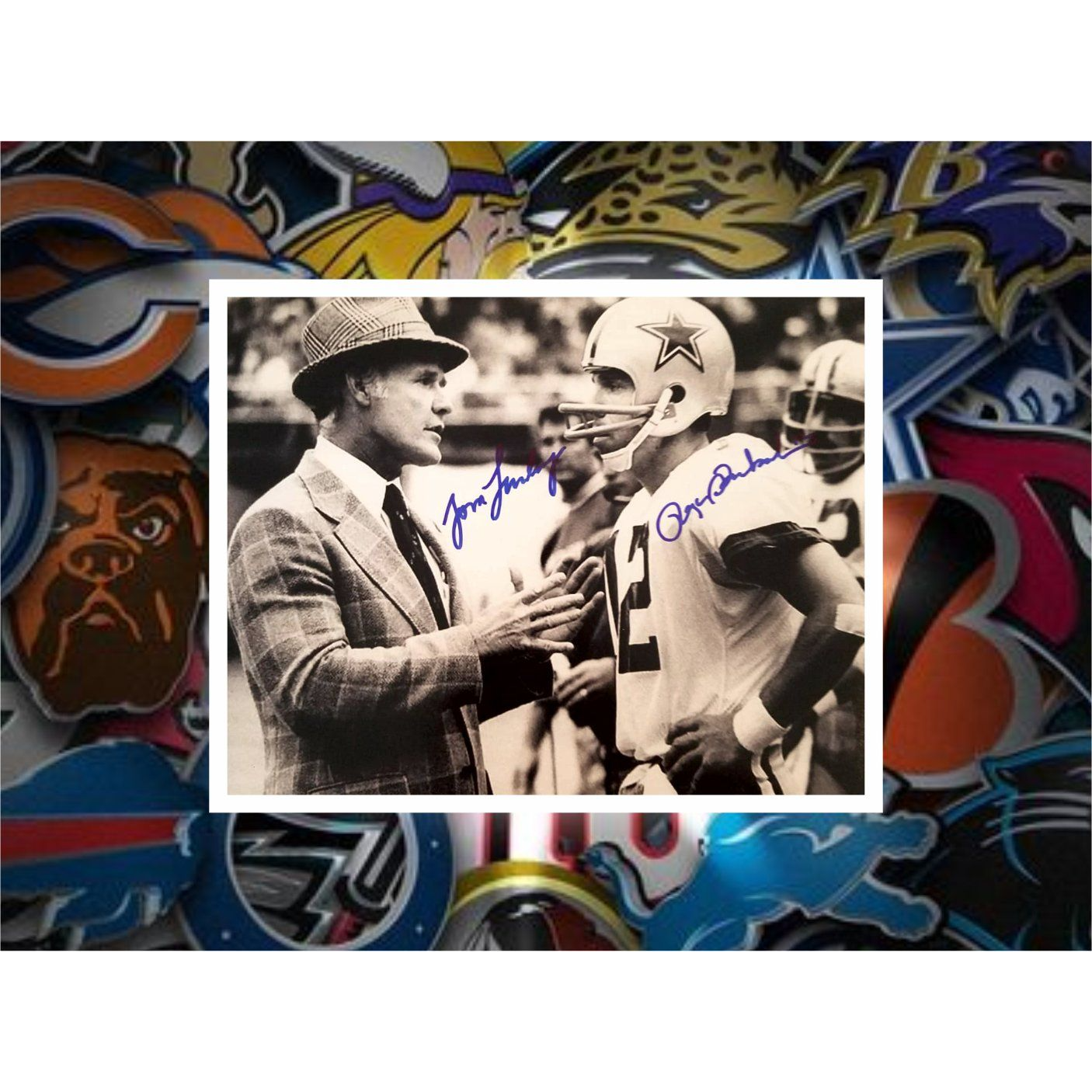 Tom Landry Roger Staubach Dallas Cowboys 8x10 photo signed