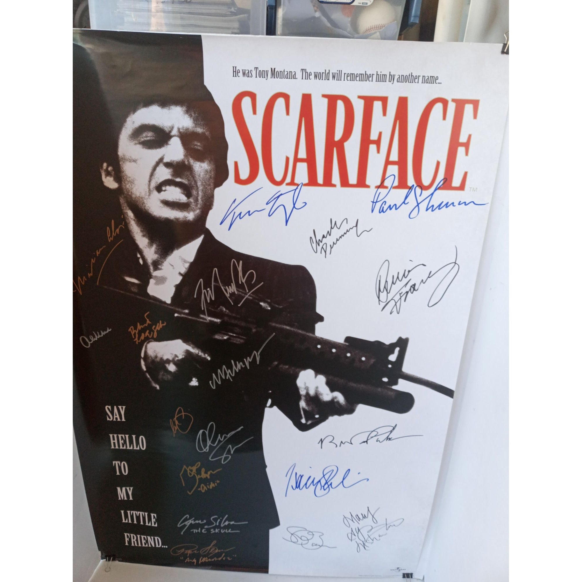 Scarface Al Pacino, Oliver Stone, Michelle Pfeiffer, cast signed original movie poster 24x36 with proof