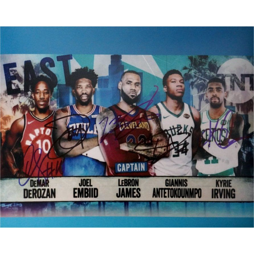 DeMar DeRozan Joel embiid LeBron James Giannis antetokounmpo Kyrie Irving 8 x 10 photo signed with proof