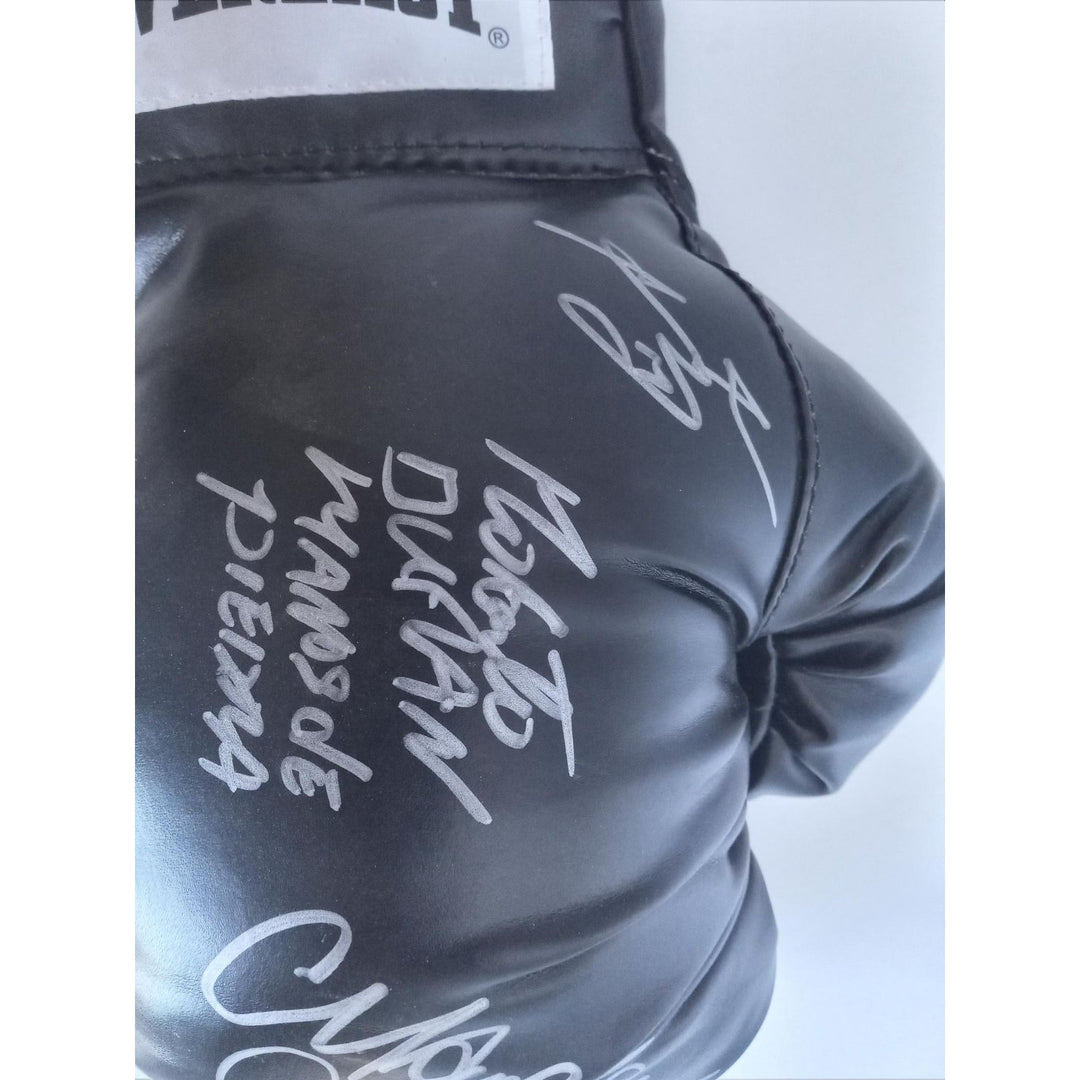 Marvelous Marvin Hagler Roberto Duran Sugar Ray Leonard Everlast leather boxing glove signed with proof - Awesome Artifacts 