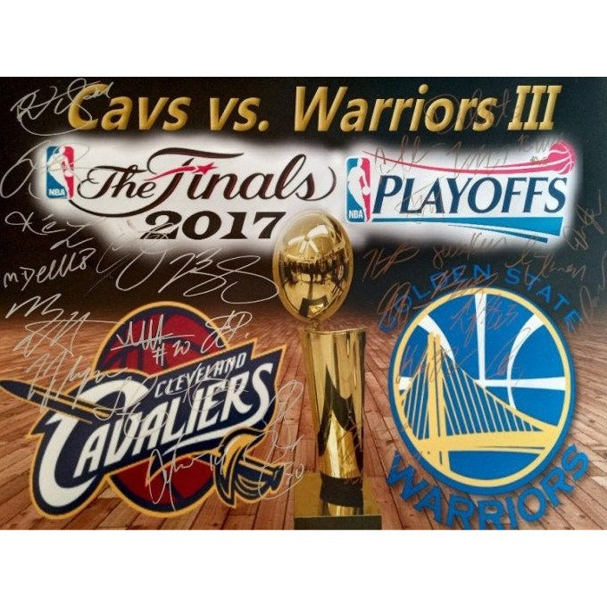 Golden State Warriors Cleveland Cavaliers LeBron James Steph Curry Kyrie Irving 2017 team signed