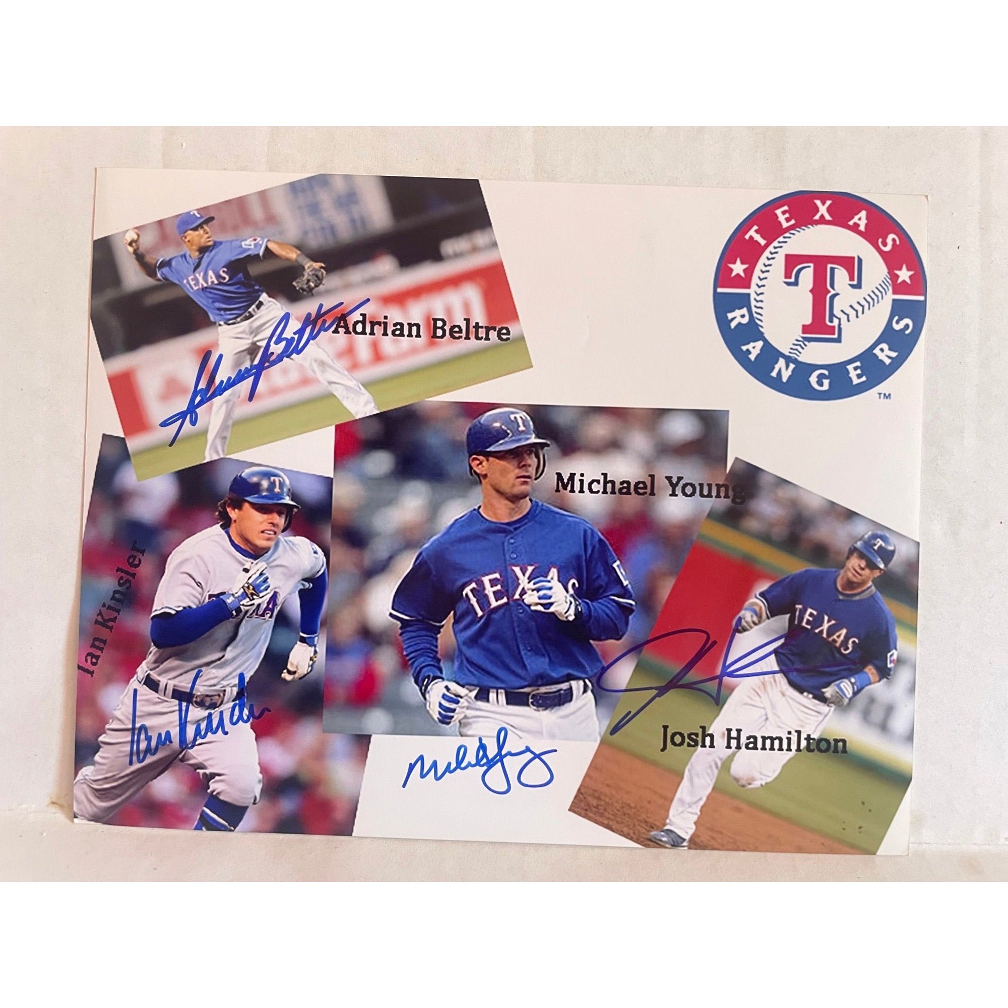 Adrian Beltre Michael Young Ian Kinsler Josh Hamilton Texas Rangers 8 x 10 photo signed