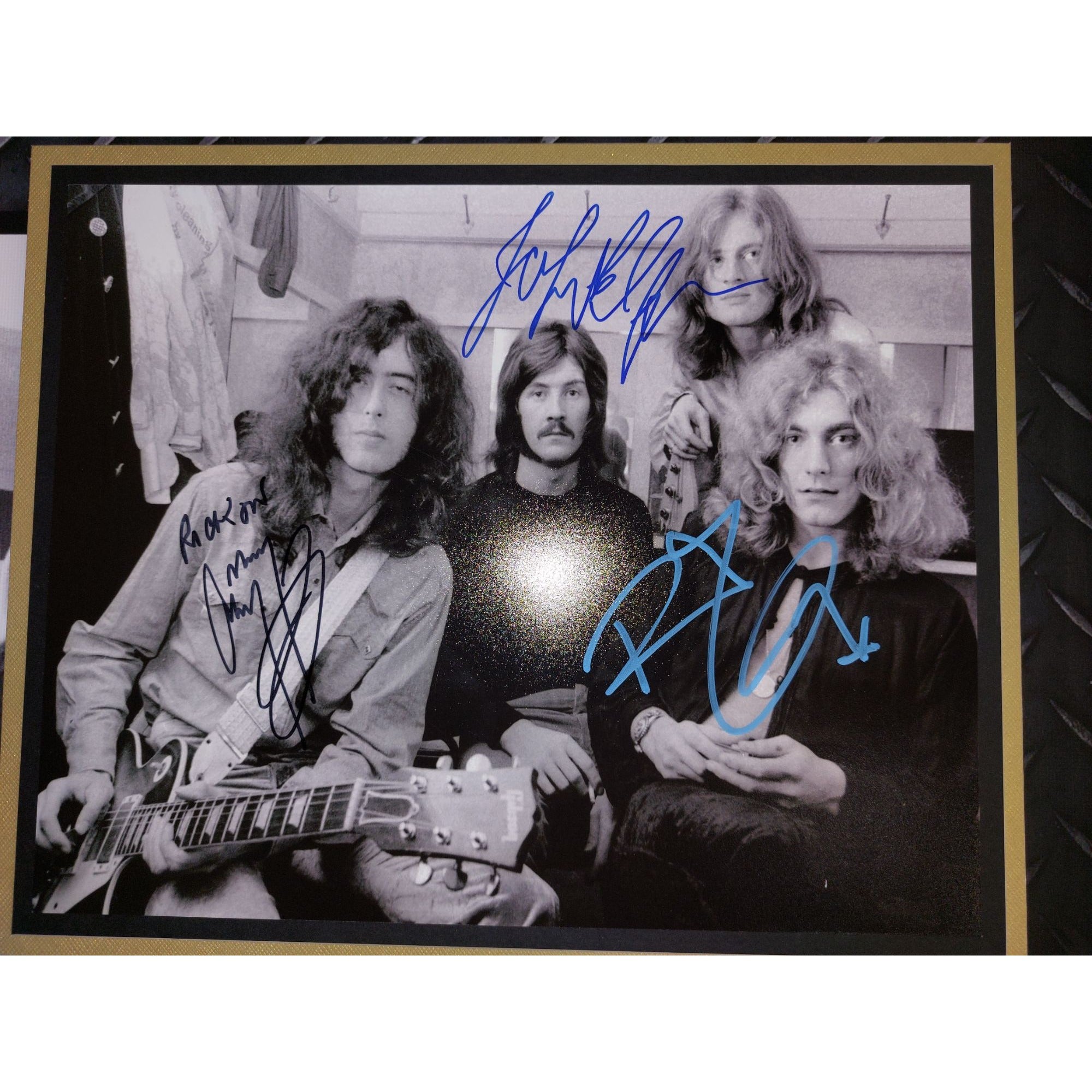 Led Zeppelin John Bonham Jimmy Page Robert Plant John Paul Jones signed and framed 24x35