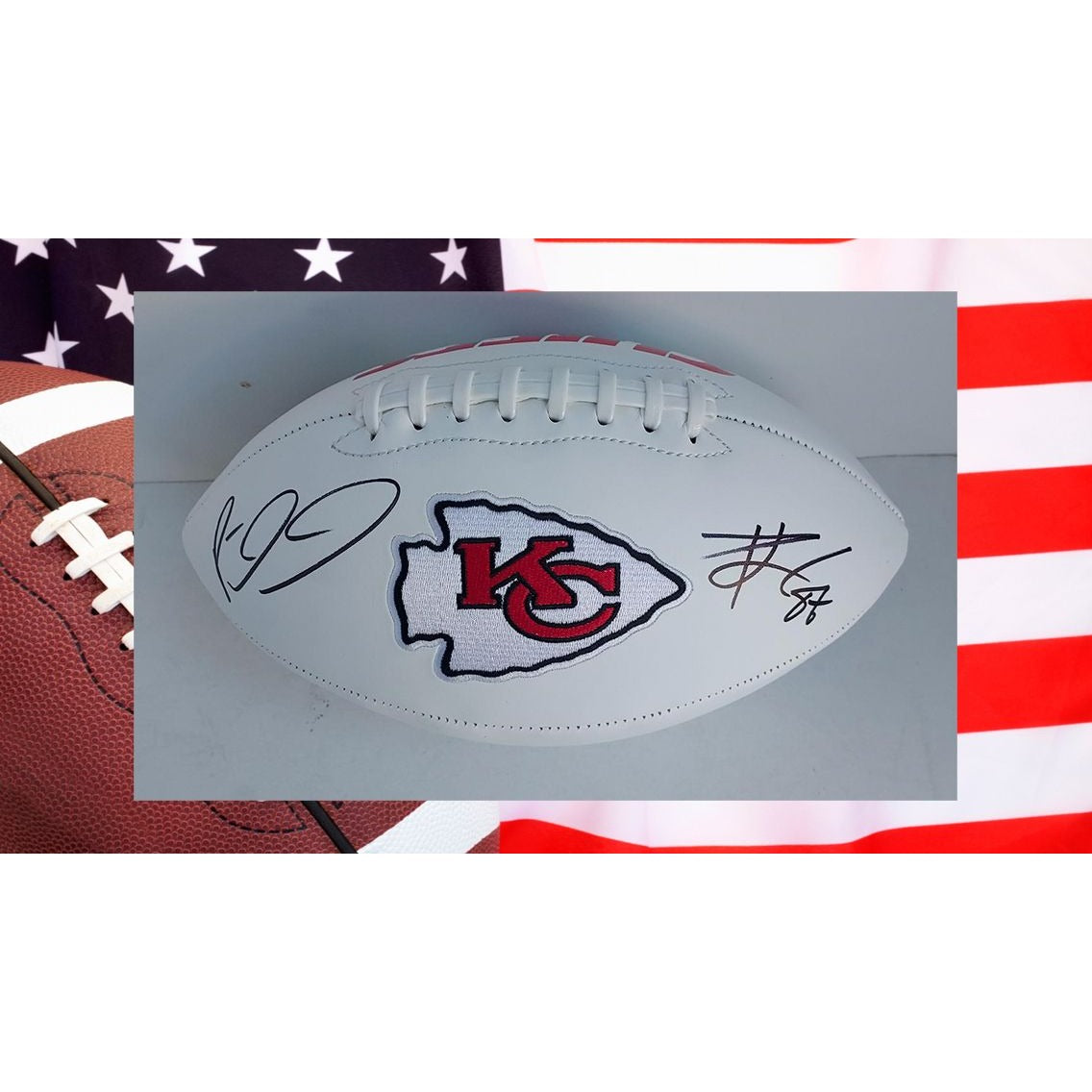 Travis Kelce Patrick Mahomes Kansas City Chiefs full size football sig –  Awesome Artifacts