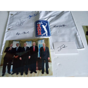 George W. Bush, George H.W. Bush, Gerald Ford, Barak Obama, Bill Clinton PGA golf pin flag signed and framed