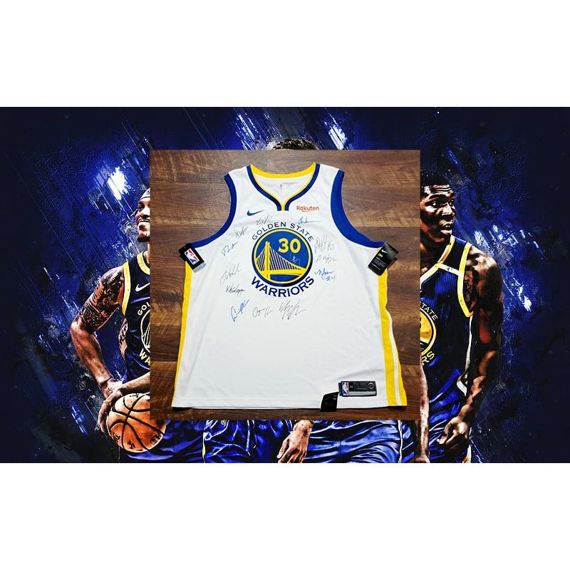 Steph Curry Andrew Wiggins Klay Thompson 2021-22 Golden State Warriors team signed jersey with proof