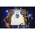 Load image into Gallery viewer, Steph Curry Andrew Wiggins Klay Thompson 2021-22 Golden State Warriors team signed jersey with proof
