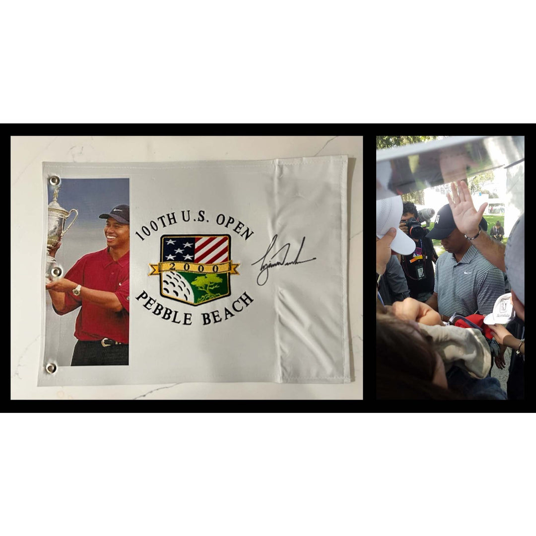 Tiger Woods 2000 US Open One of a Kind pin flag signed with proof