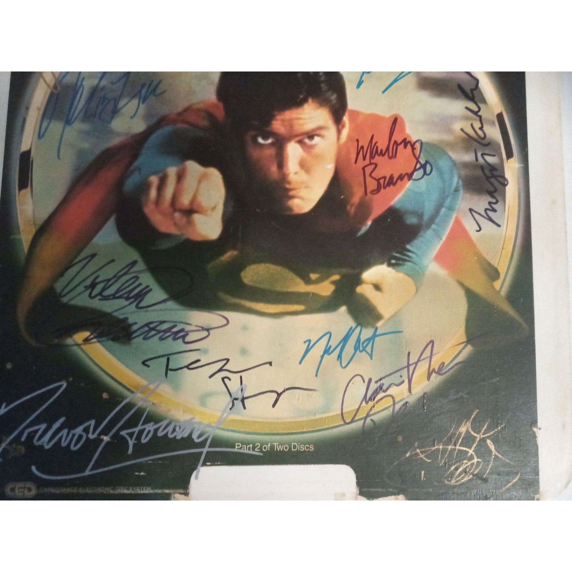 Superman Christopher Reeve Gene Hackman Marlon Brando cast signed video disc