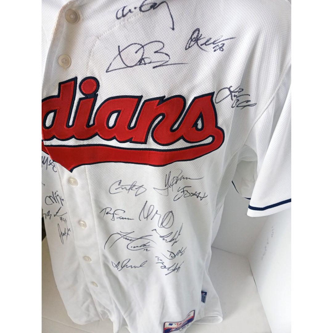 Cleveland Indians Francisco Lindor, Corey Kluber 2016 American League champions team signed jersey with proof