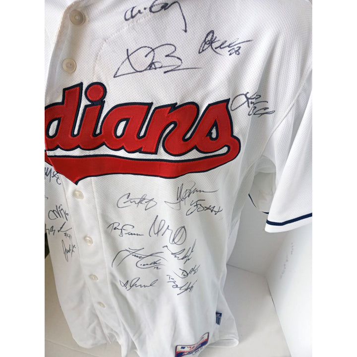 Cleveland Indians Francisco Lindor, Corey Kluber 2016 American League champions team signed jersey with proof