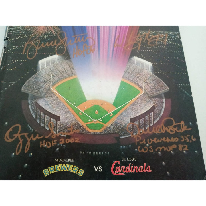 1982 World Series program Bruce Suter Whitey Herzog Ozzie Smith Daryl Porter signed