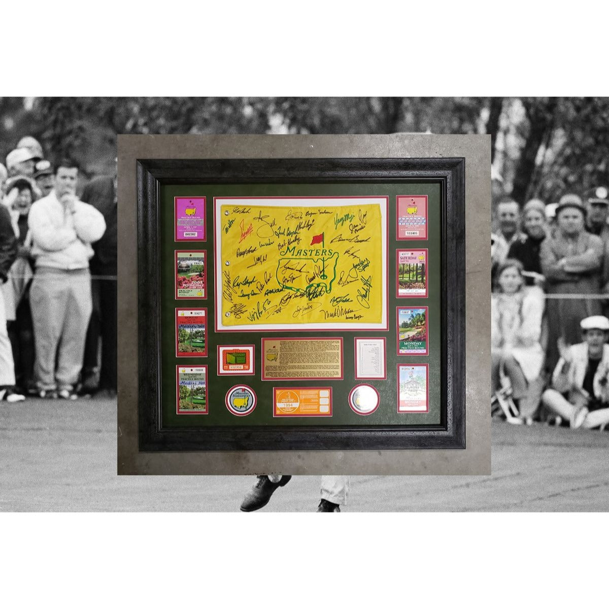 Jack Nicklaus Arnold Palmer Phil Mickelson Tiger Woods 30 Masters champion signed flag with proof