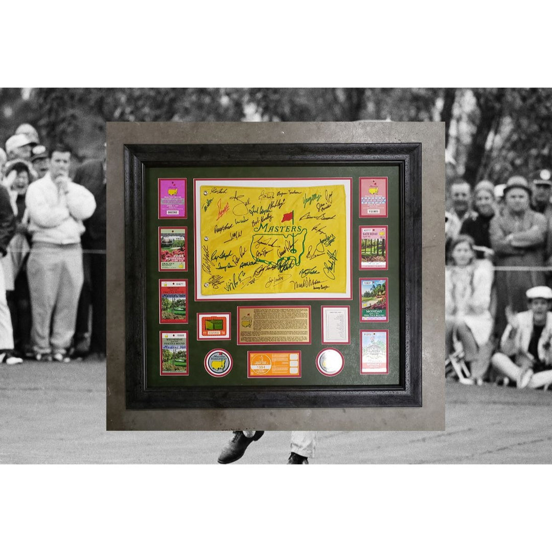 Jack Nicklaus Arnold Palmer Phil Mickelson Tiger Woods 30 Masters champion signed flag with proof