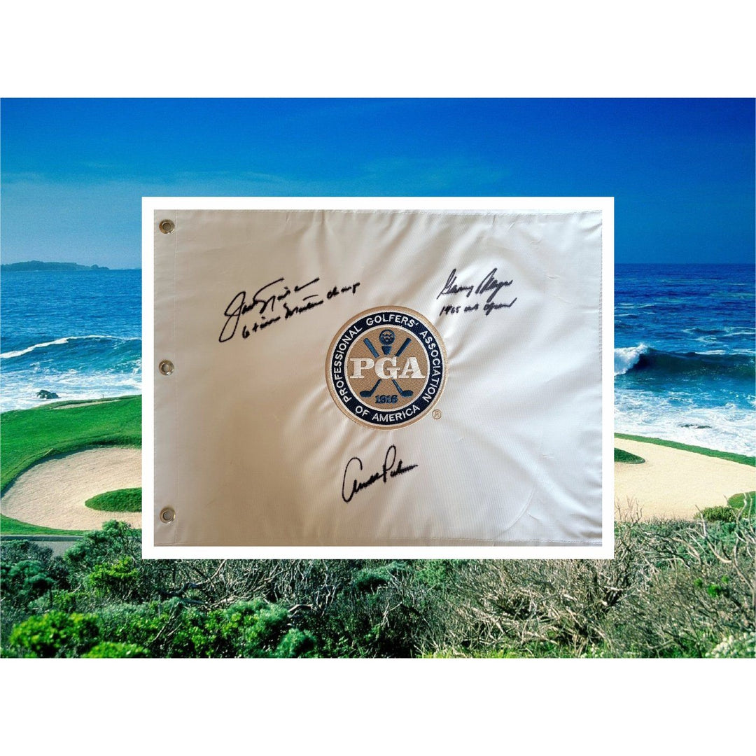 Arnold Palmer Jack Nicklaus Gary Player embroidered PGA golf flag signed with proof