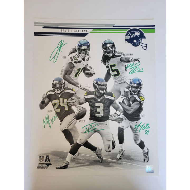 Seattle Seahawks Marshawn Lynch Simeon rice Richard Sherman Russell Wilson Golden Tate 16 x 20 photo signed - Awesome Artifacts 