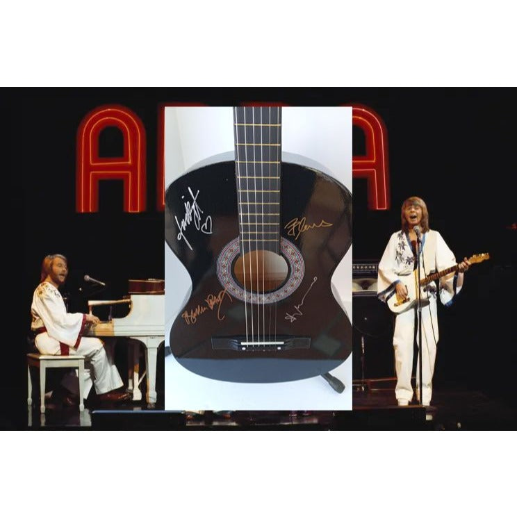 ABBA Anni-Frid Lyngstad Benny Anderson Bjorn Ulvaeus Agnetha Fältskog Zenni acoustic guitar signed with proof