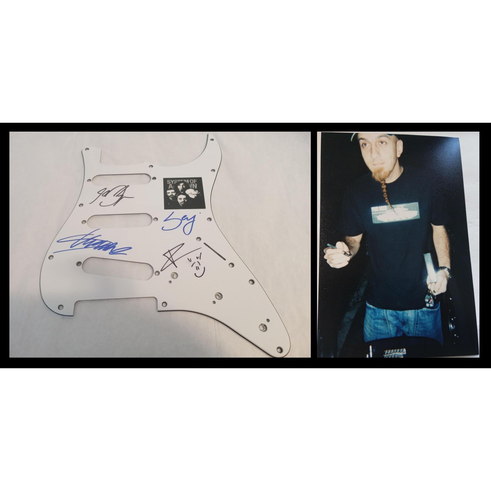 System of a Down Serj Tankian Daron Malakian Shavo Odadjian and John Dolmayan guitar pickguard signed with proof
