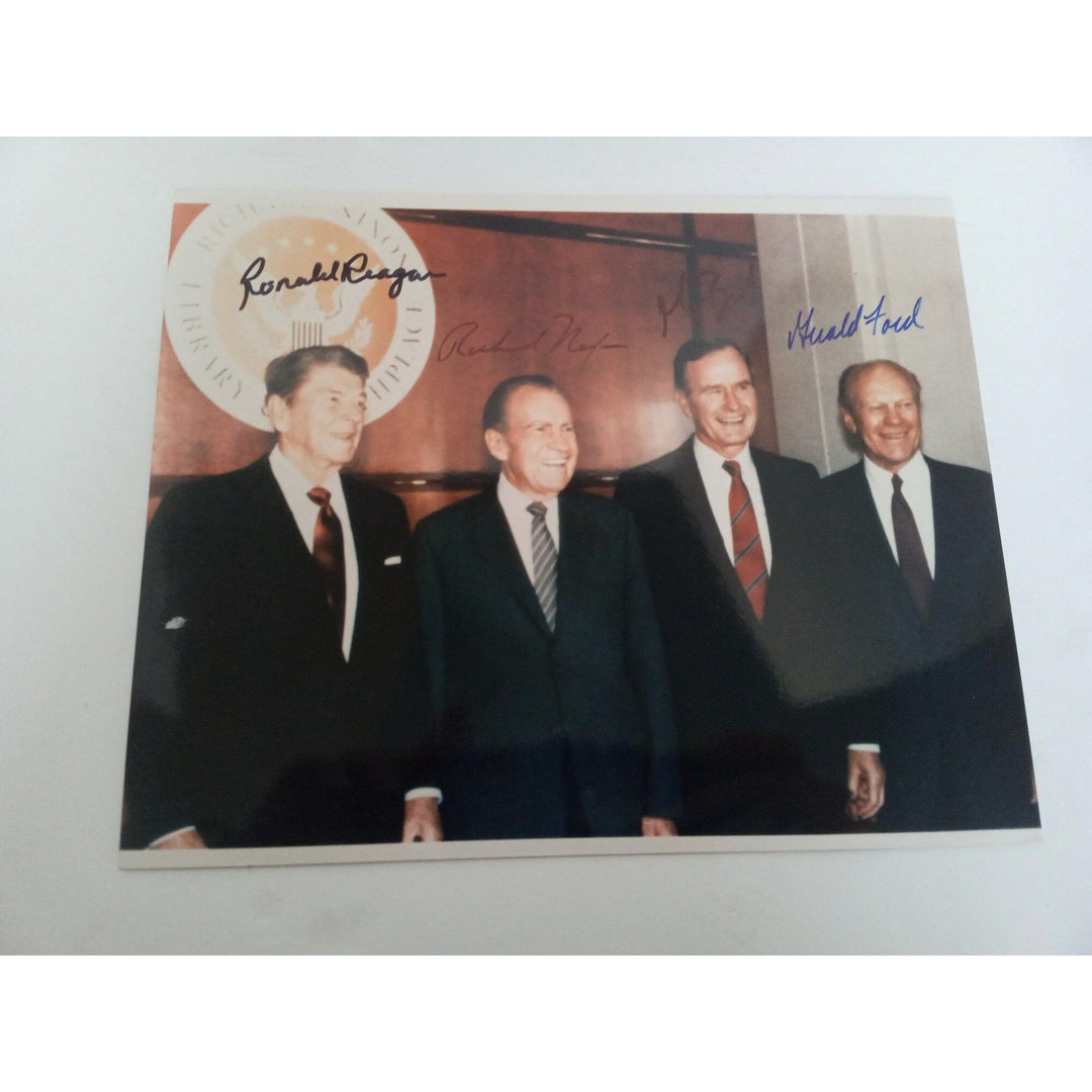 Ronald Reagan, Richard Nixon, George H. Bush, and Gerald Ford 8x10 photo signed with proof - Awesome Artifacts 