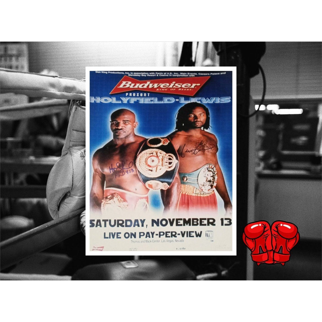 Evander Holyfield and Lennox Lewis 16 x 20 photo signed with proof