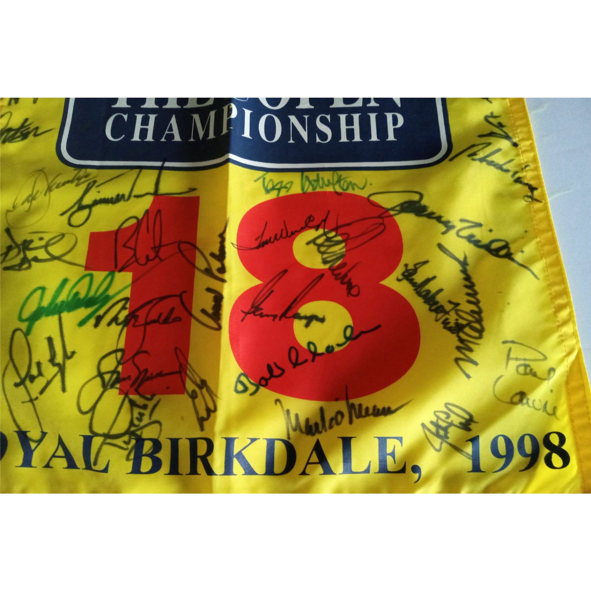 Jack Nicklaus Phil Mickelson Arnold Palmer Tiger Woods Open Champion Signed flag with proof