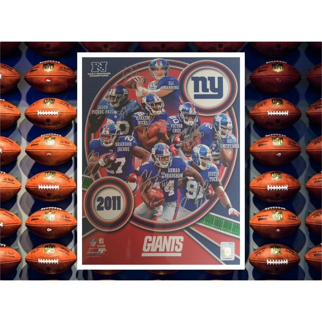 New York Giants Eli Manning Victor Cruz OSI umenyiora 11 by 14 photo signed - Awesome Artifacts 