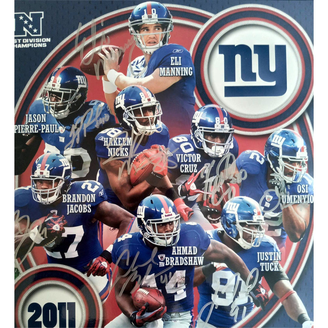 New York Giants Eli Manning Victor Cruz OSI umenyiora 11 by 14 photo signed - Awesome Artifacts 