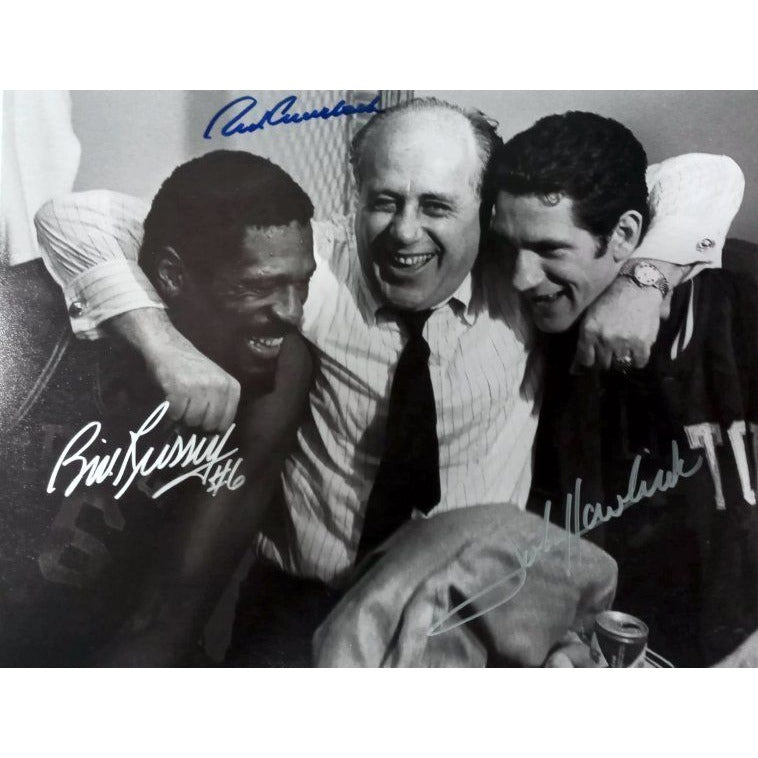 Boston Celtics Red Auerbach John Havlicek Bill Russell 11 by 14 photo signed