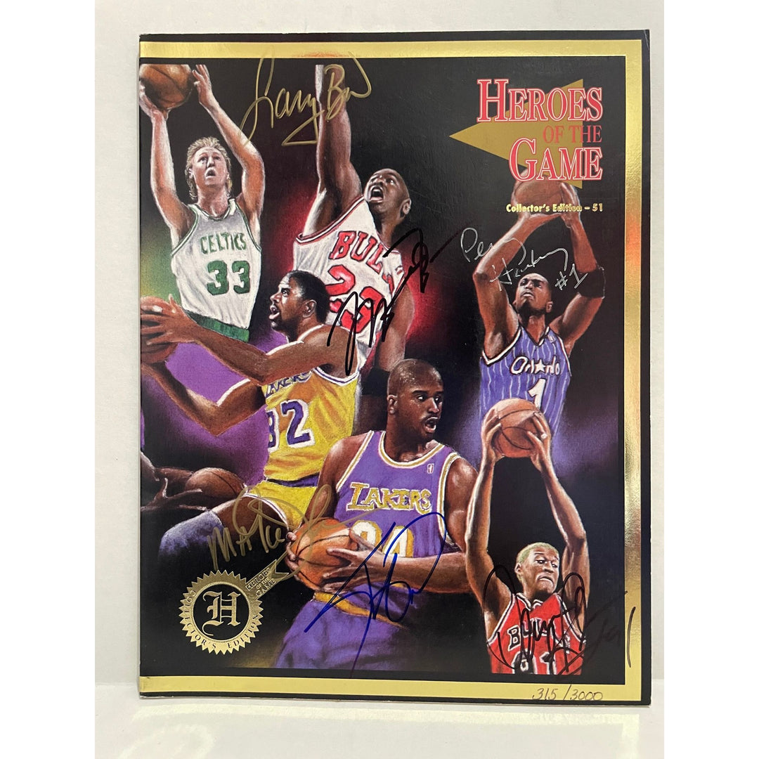 Larry Bird, Michael Jordan, Penny Hardaway, Magic Johnson, Shaquille O'Neal, Dennis Rodman signed magazine with proof - Awesome Artifacts 