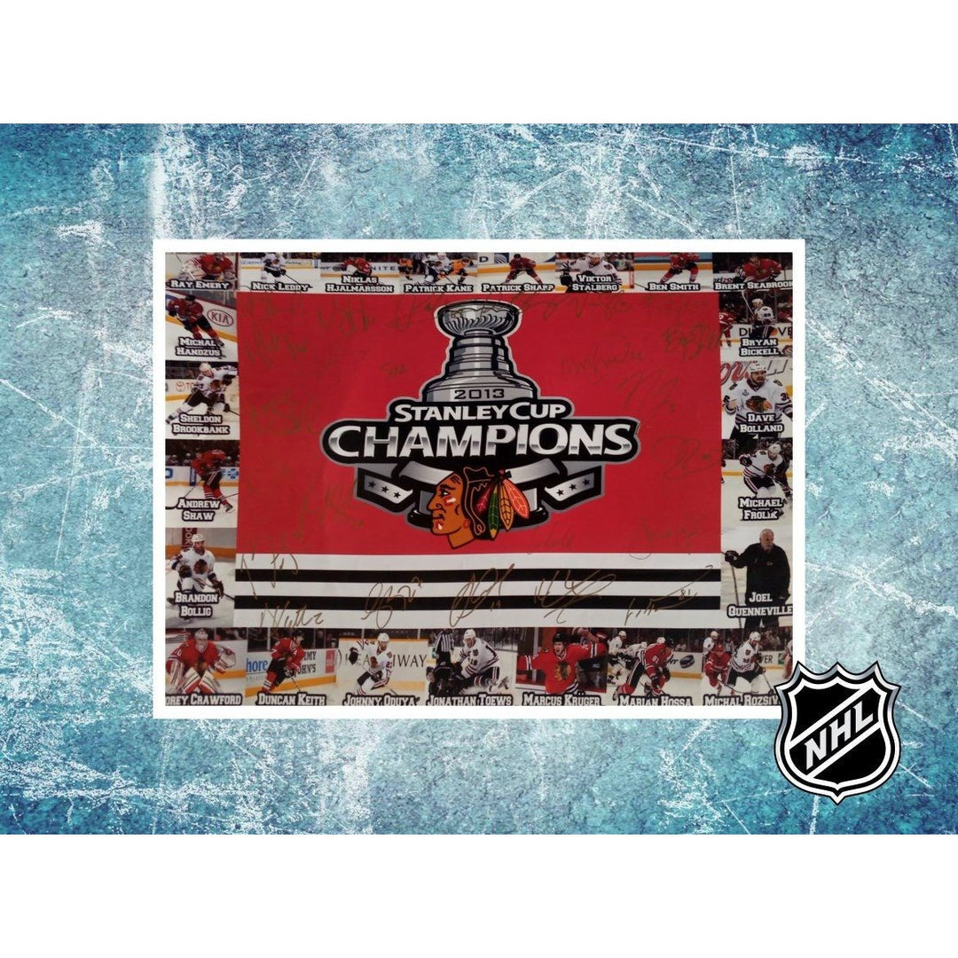 Patrick Kane Patrick Sharp Jonathan Toews Chicago Blackhawks 2014-15 Stanley Cup champion team signed 16 x 20 photo signed - Awesome Artifacts 