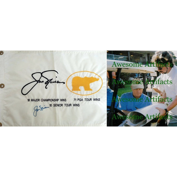 Jack Nicklaus with the embroidered golf flag sign with proof