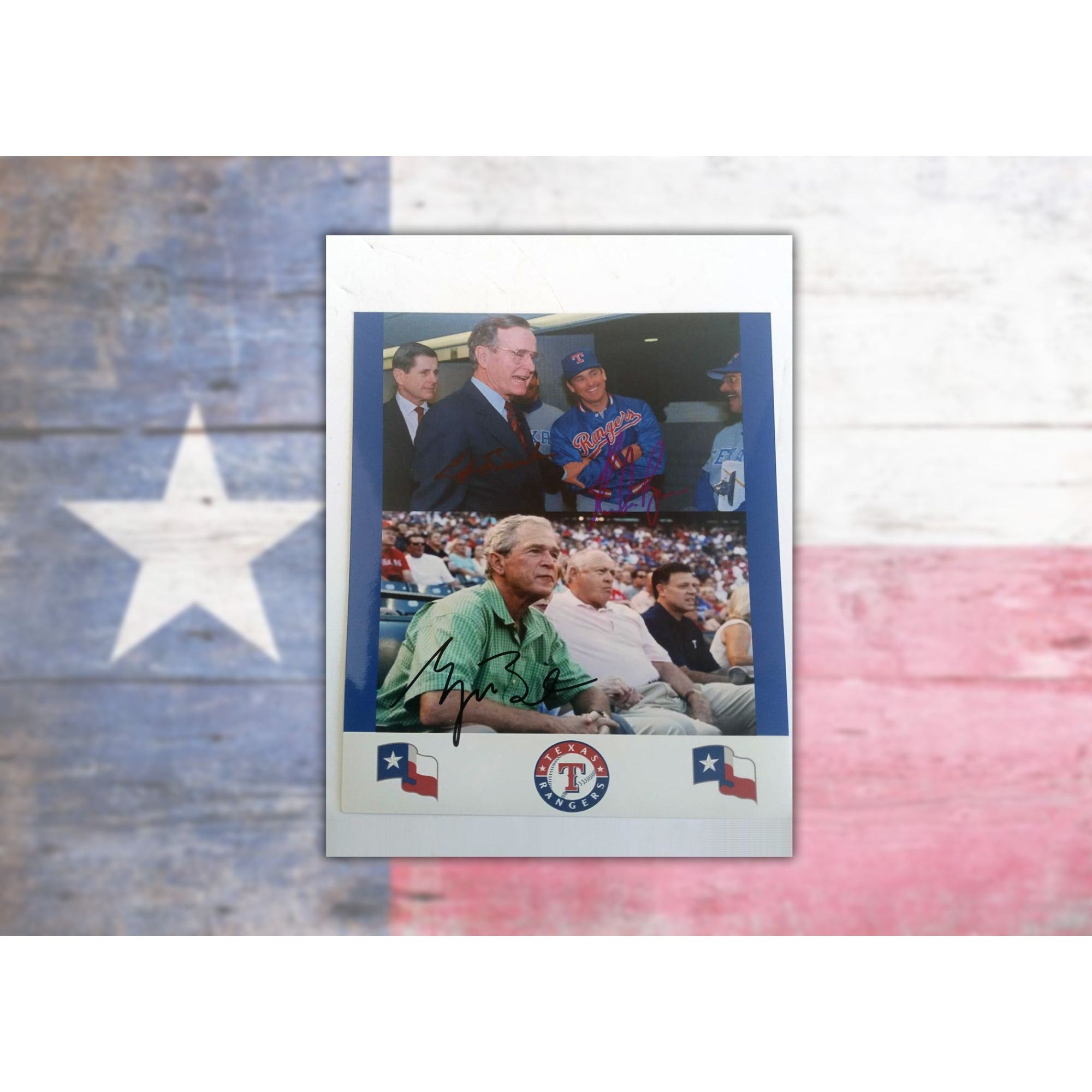Nolan Ryan, George H.W. Bush, George W. Bush, 8x10 photo signed with proof with free shipping