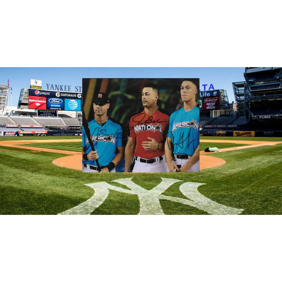 Giancarlo Stanton Aaron Judge and Gary Sanchez 8 by 10 signed photo