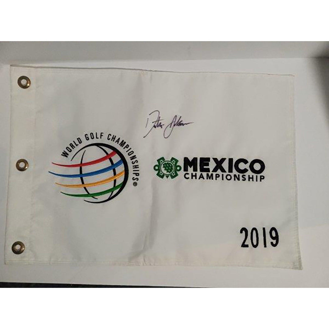 Dustin Johnson World Golf Championship pin flag signed with proof