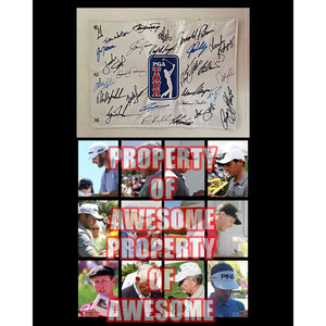 PGA Tour flag Tiger Woods, Rory McIlroy, Jack Nicklaus, Arnold Palmer, Brooks Koepka signed with proof