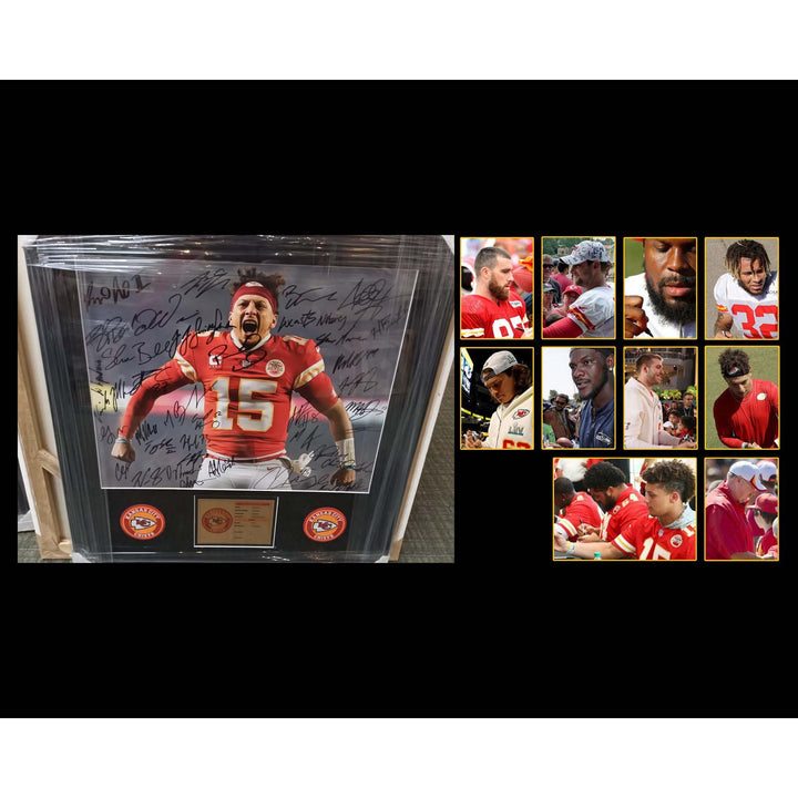 Patrick Mahomes Andy Reid 2022 Kansas City Chiefs framed team signed 16x20 photo signed with proof