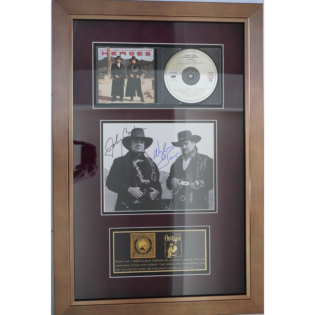 Johnny Cash and Waylon Jennings 8 x 10 photo signed and framed with proof