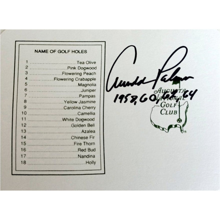 Arnold Palmer Masters scorecard signed with proof