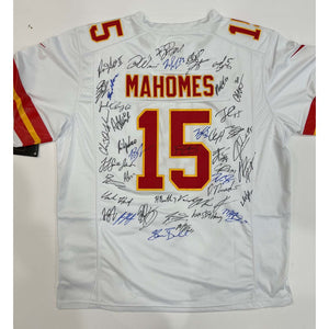 Patrick Mahomes Andy Reid Travis Kelce 2022-23 Kansas City Chiefs authentic Patrick Mahomes jersey signed with proof