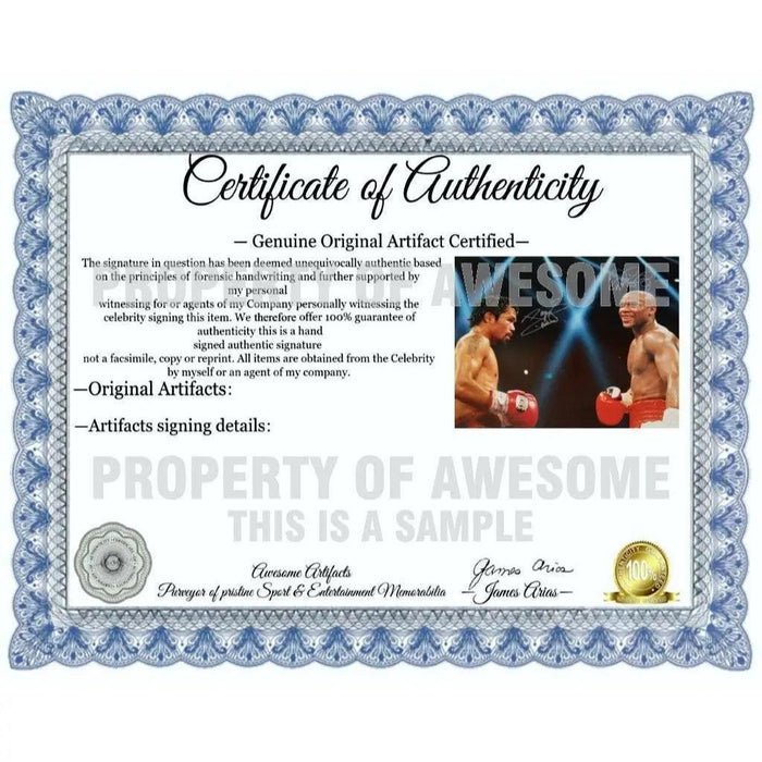 Certificate of Authenticity for Manny Pacman Pacquiao and Floyd Money Mayweather 16 x 20 photo signed with proof needed to get