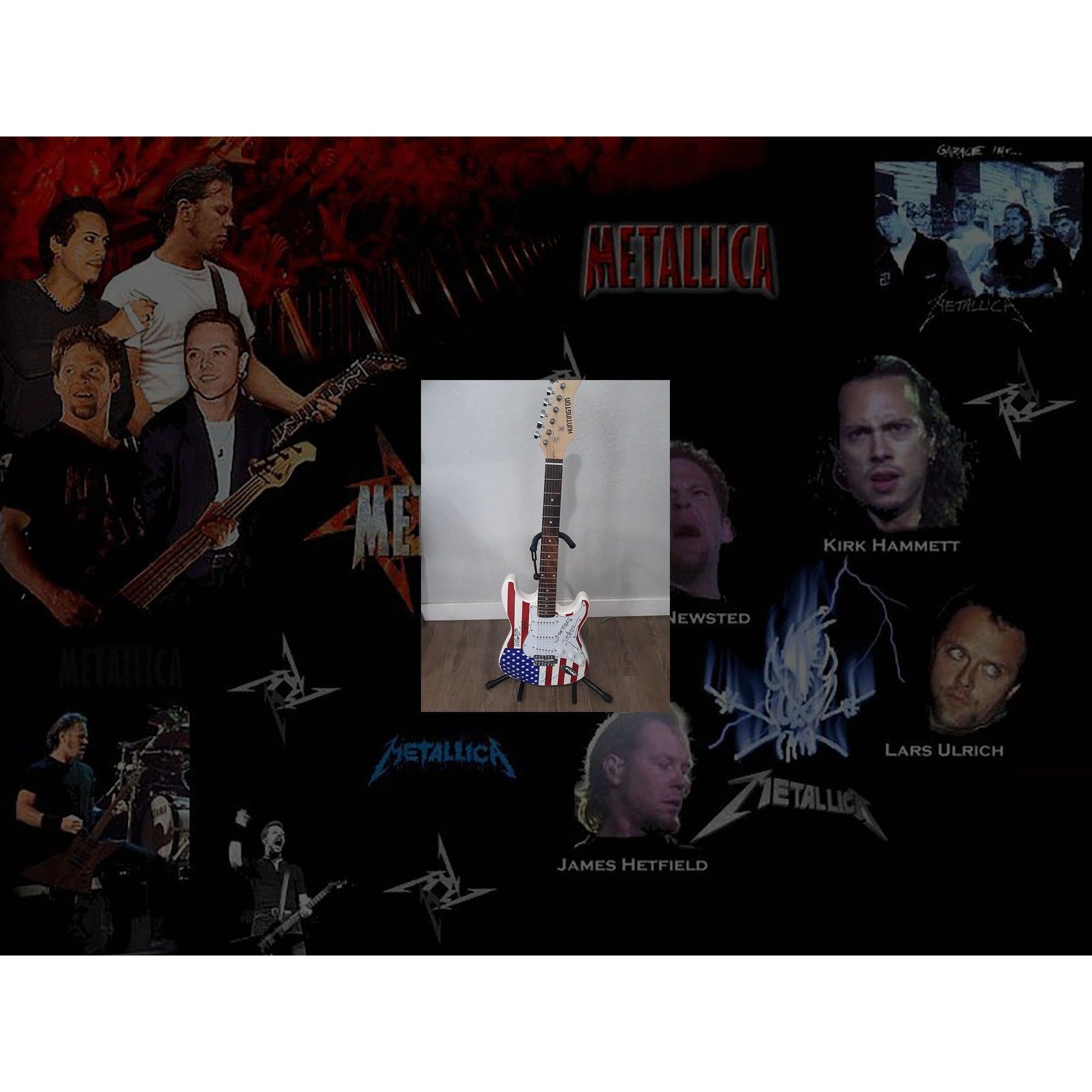 James Hetfield, Lars Ulrich, Jason Newsted, Kirk Hammett Metallica signed electric guitar with proof