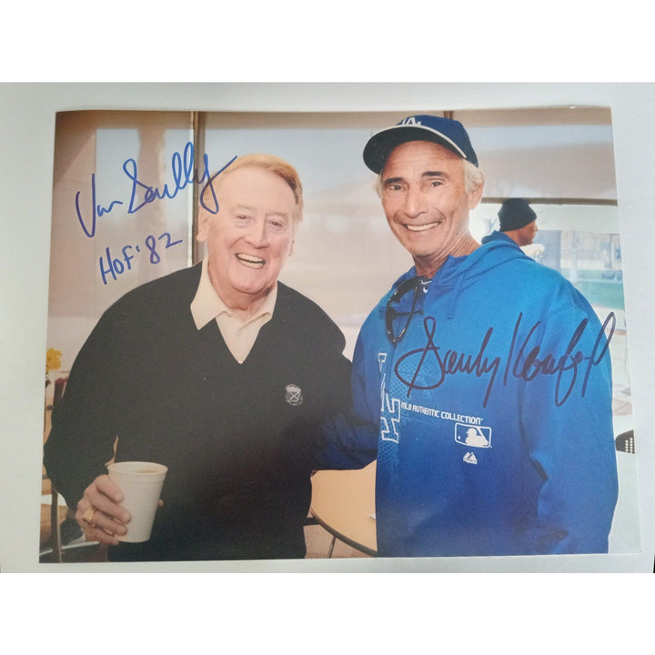 Los Angeles Dodgers Sandy Koufax and Vin Scully 8 by 10 signed photo with proof - Awesome Artifacts 