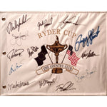 Load image into Gallery viewer, 1999 Ryder Cup Flag 31x28 framed Payne Stewart, Tiger Woods, Phil Michelson signed with proof
