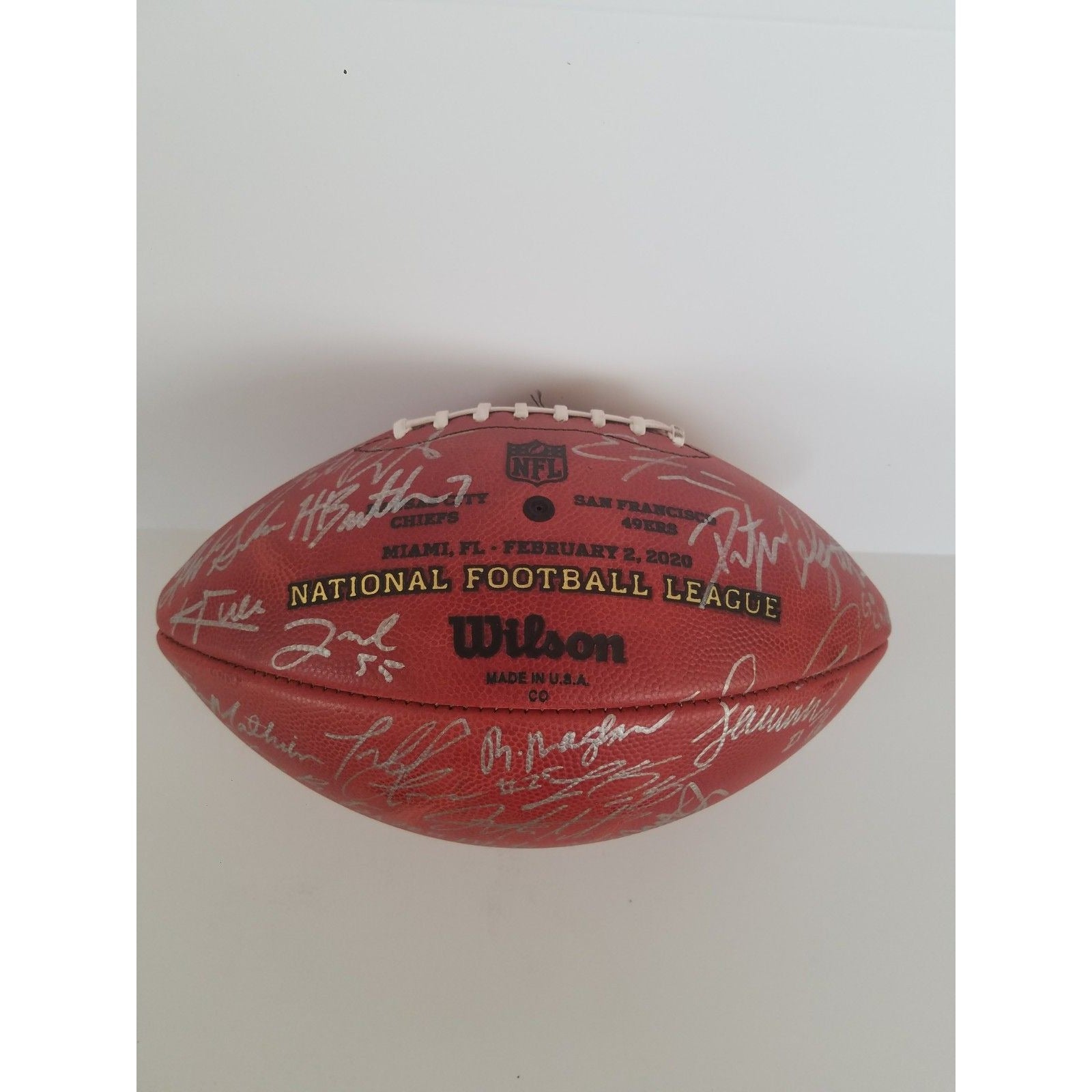 Patrick Mahomes, Andy Reid, Travis Kelce, Tyreek Hill, 2020 Kansas City Chiefs Super Bowl champions NFL game ball signed with proof