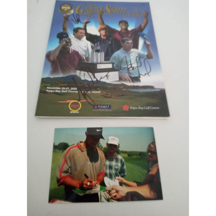 Tiger Woods Davis Love Justin Leonard signed program with proof - Awesome Artifacts 